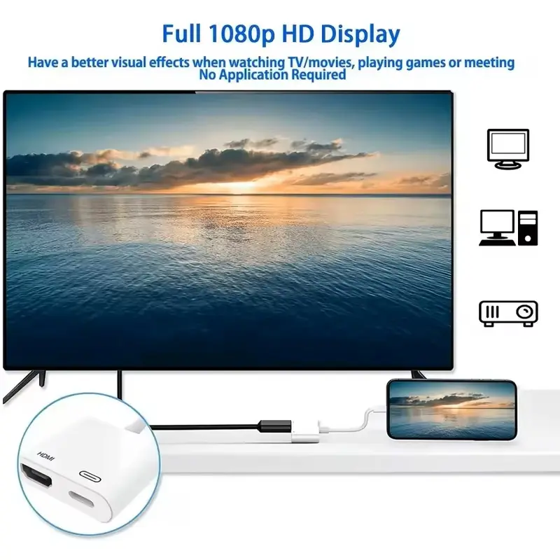 Lightning to HDMI Adapter - 1080P HD Video Converter for iPhone & iPad | No Power Needed | Plug & Play 3