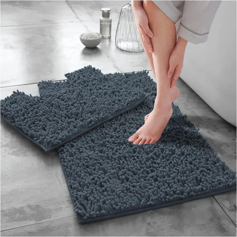Loop 2 Piece Bath Mat Set, Non Slip Super Absorbent Microfibre Chenille Bathroom Mat Set,  Rug Mat, Regular and Extra large 0