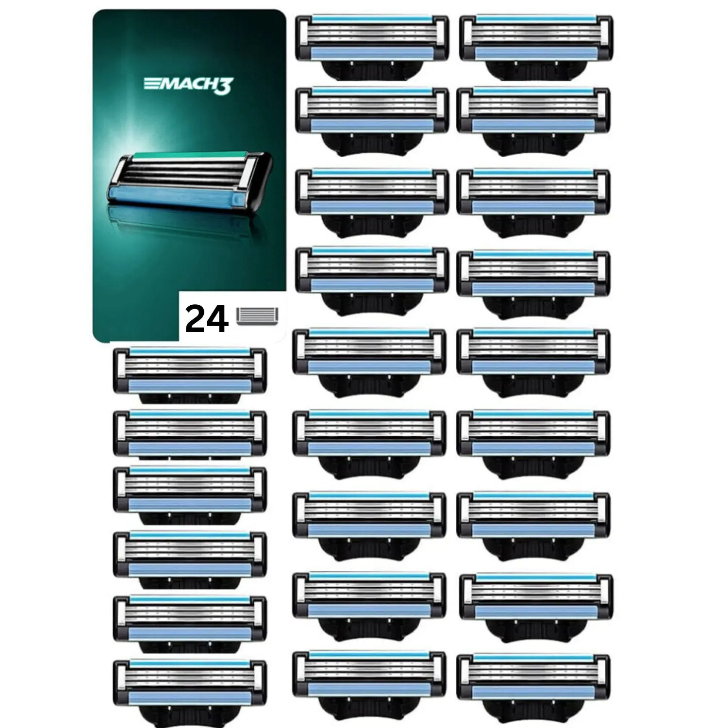 24PCS Gillette Mach 3 Manual Razor Blades - Superior Stainless Steel for Smooth Shaving