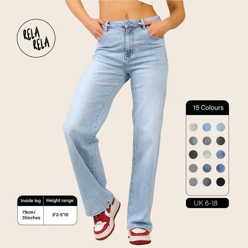 RELA RELA Women's Viral Stretchy Soft Dad Fit Style Straight Wide Leg Jeans UK 6-18 Denim Womenswear Everyday Comfort Bottom Casual Chic Comfortable Fashion Loose Lady Trouser womens