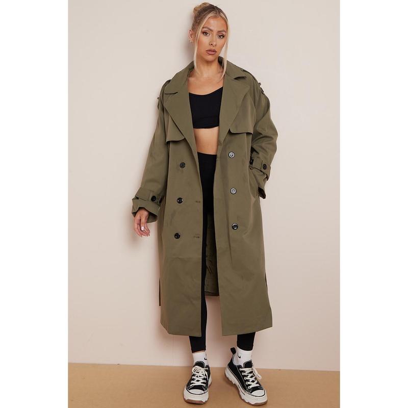 Product Introduction of KatchMe Women's Oversized Premium Waist Tie Double Breasted Trench Coat (UK 8-22),High-End Outerwear Jacket,Plain Minimalist Side Pocket Lady's Outfits 14