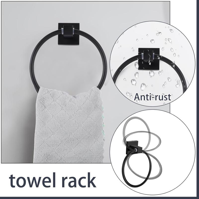 Product Introduction of 2 Packs Toilet Roll Holder, Black Toilet Paper Holder Towel Ring Stainless Steel Wall Mounted Towel Holder Bathroom Accessories 3