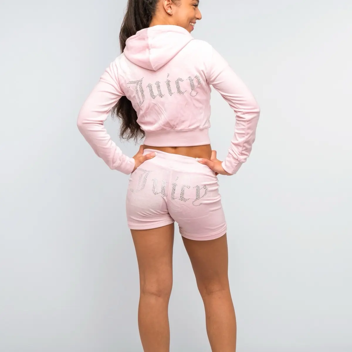 Girls Bling Velour Cropped Jacket and Short Set for Kids Fashion