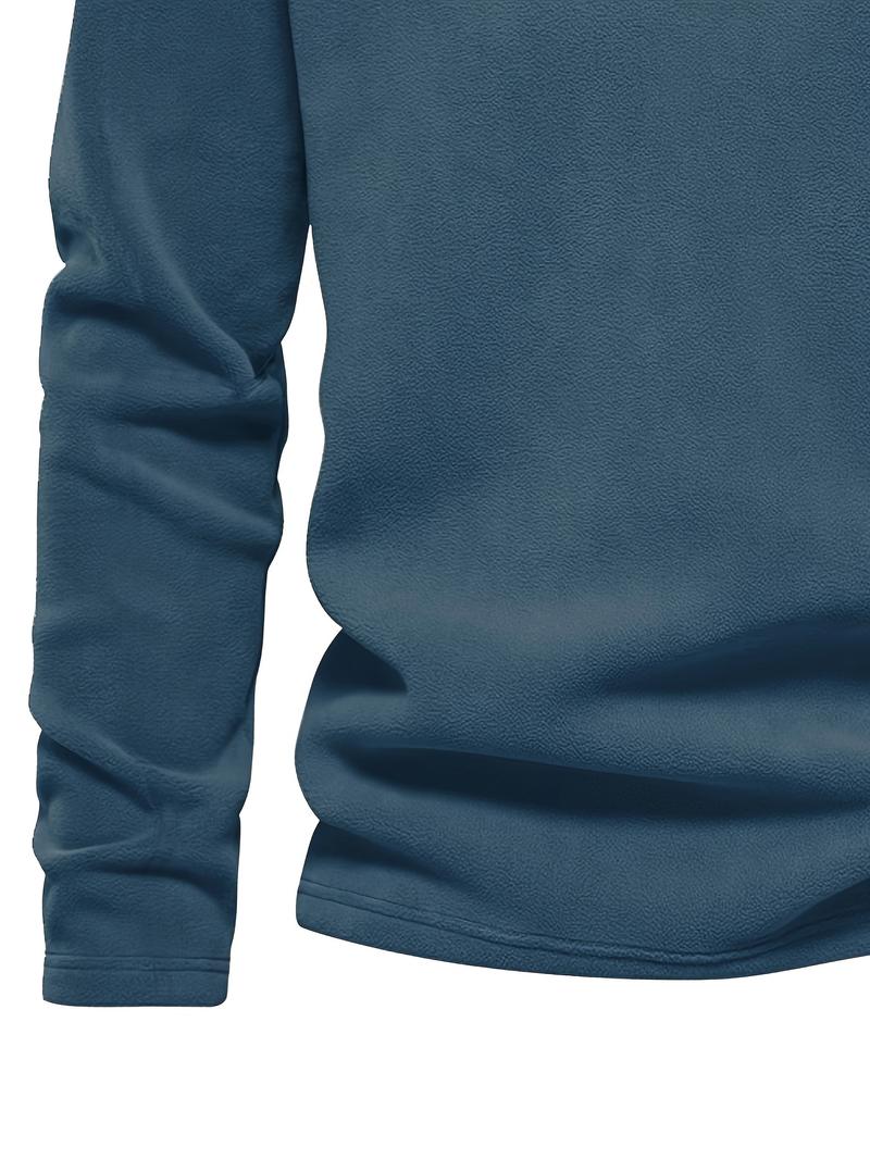 Product Introduction of Autumn & Winter Men's Fleece Henley Shirt, Stand Collar Half Zip Long Sleeve Pullover Top, Male's Classic Fashion, Outdoor Cloth 8