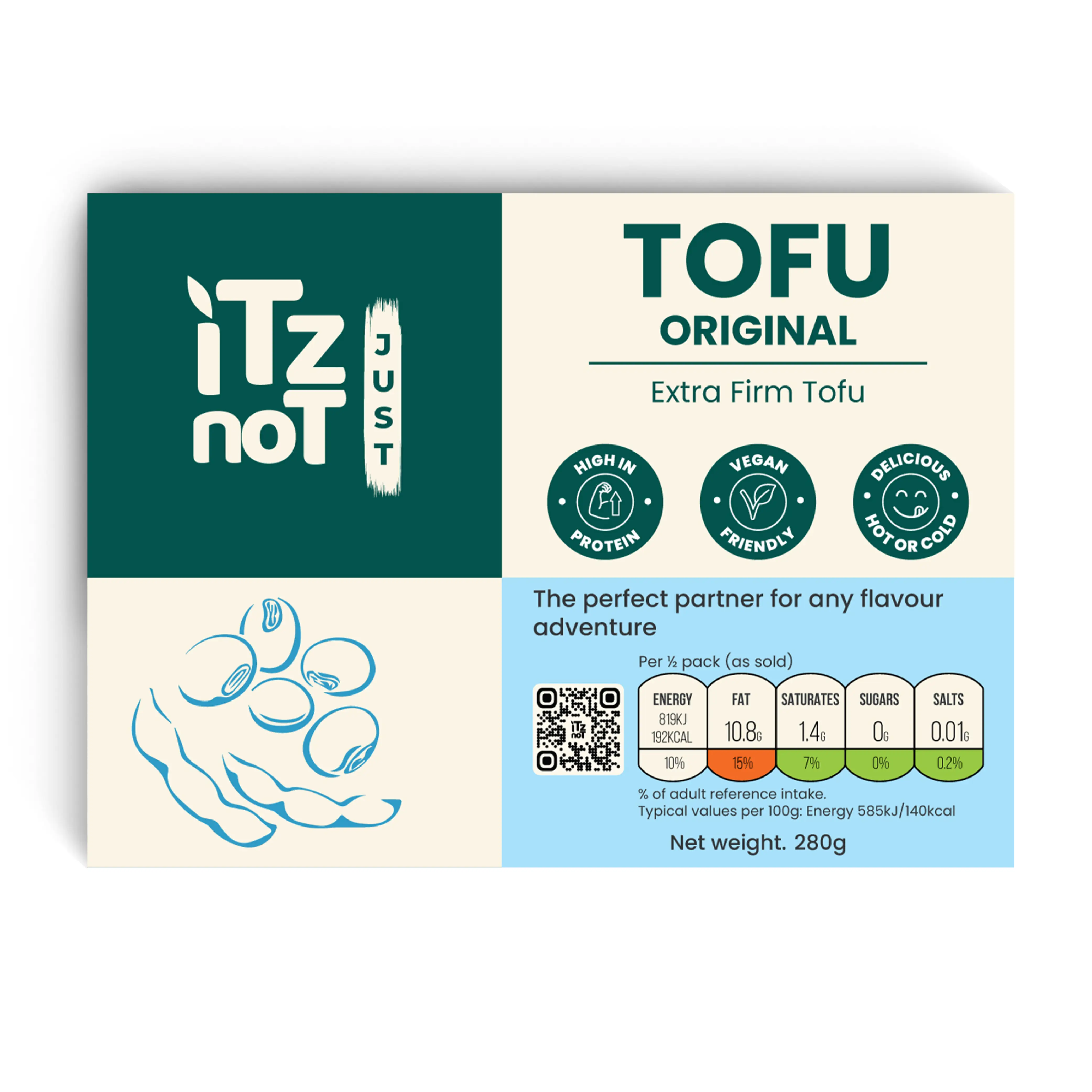 'iTz noT Just' Tofu - It's Original Tofu. Extra Firm, Vegan, High Protein Tofu. Healthy Dairy Free Tofu. 280g