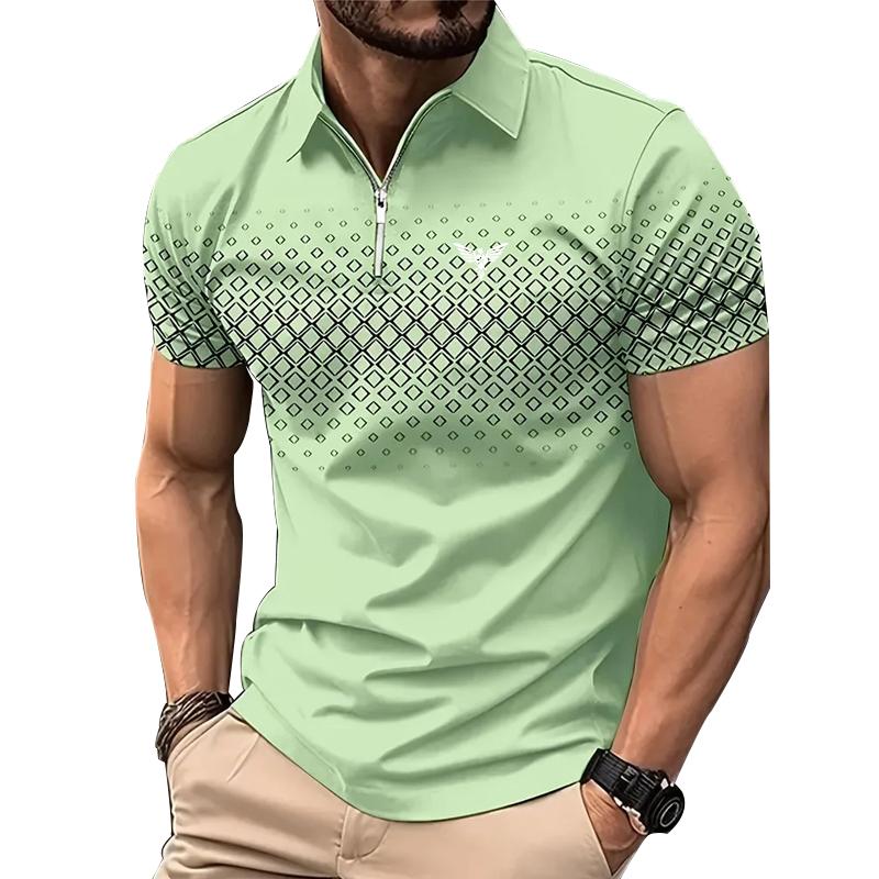 Men Personality Summer Fashion Sport Short Sleeve Casual Lapel Zipper Polo Shirt Men Print Polyester Quick Drying Polo Shirt Top 5