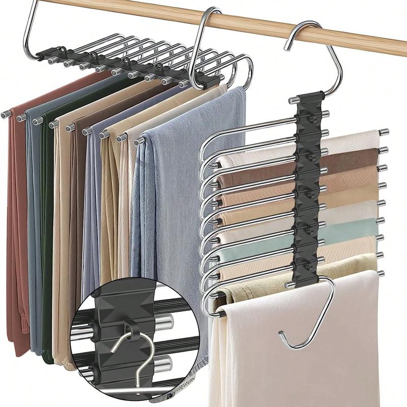 9 Layers Pants Hangers Space Saving, 2 Pack Multifunctional Pant Rack Stainless Steel Closet Organizer For Pants Jeans Leggings Trousers Room Decor Home Decor Fall Decor Bedroom Decor 0