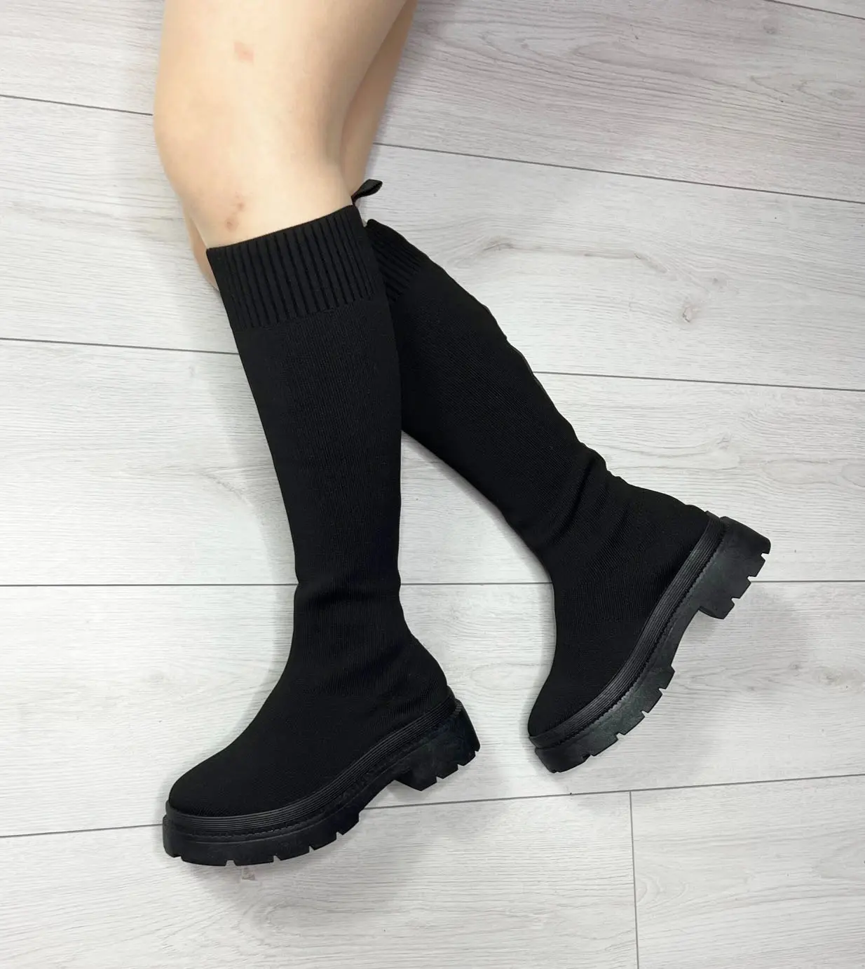 Womens Flatform Sock Knee High Boots Ladies Chunky Sole Winter Shoes Size