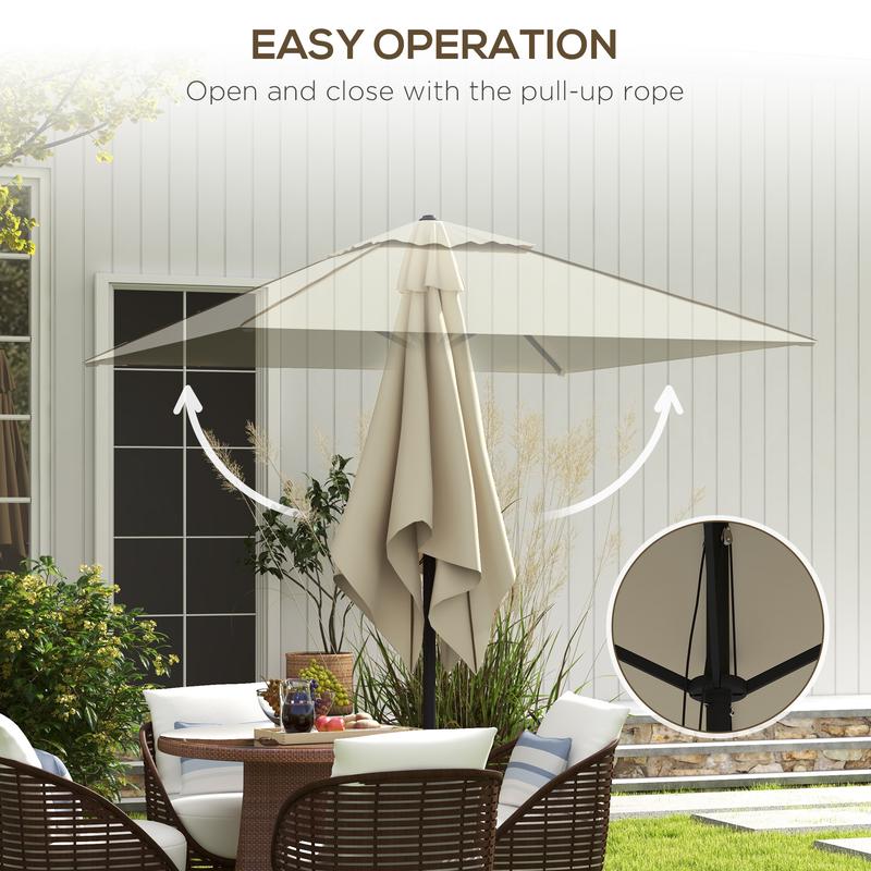 Outsunny Garden Parasol Umbrella with Vent, Outdoor Market Table Umbrella Sun Shade Canopy with 4 Ribs, Piping Side, 2x2m, Beige 2