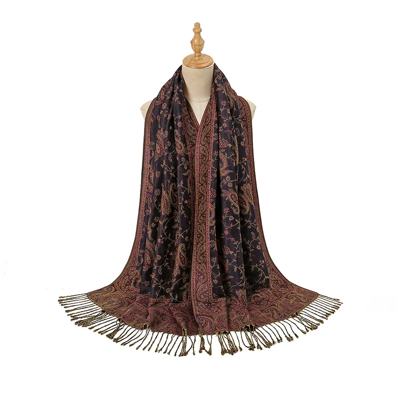 Ethnic Paisley Embroidery Viscose Hijab Retro Cashew Cotton Muslim Women Scarf Wraps Ladies Elegant Shawls Turban Headscarf 4