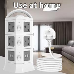 Tower Extension lead Surge Protection Extension Lead with Switch (10A 2500W) 8 AC Outlets & 4 USB Ports Plug Extension Socket Extension Cable 2M Mini Power Strip for Home, Office ﻿ multi plug  tower electric power  cord extension  socket