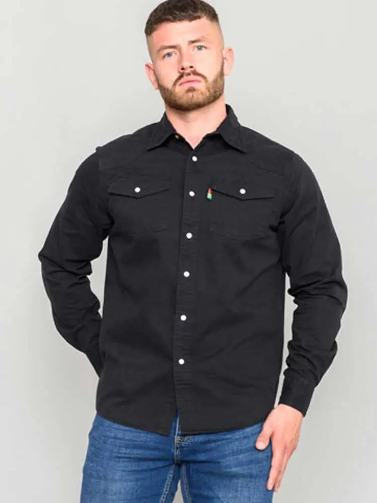 Duke Mens Denim Shirt, Black, Western Style. Sizes S-8XL