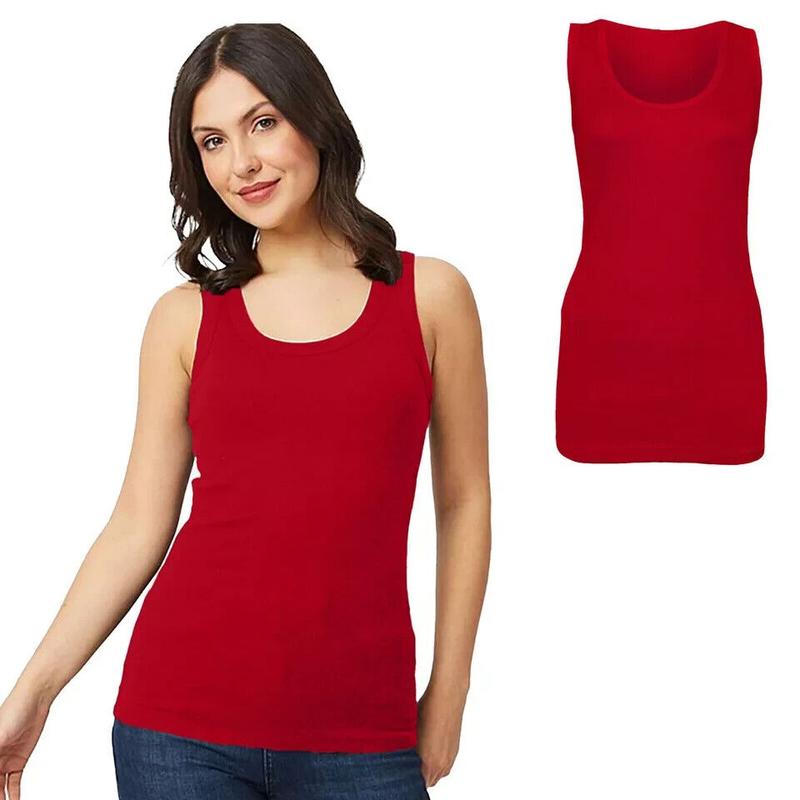 2 PACK LADIES VEST WOMENS COTTON STRETCHY RIBBED T SHIRT CAMI CASUAL TANK TOPS 6