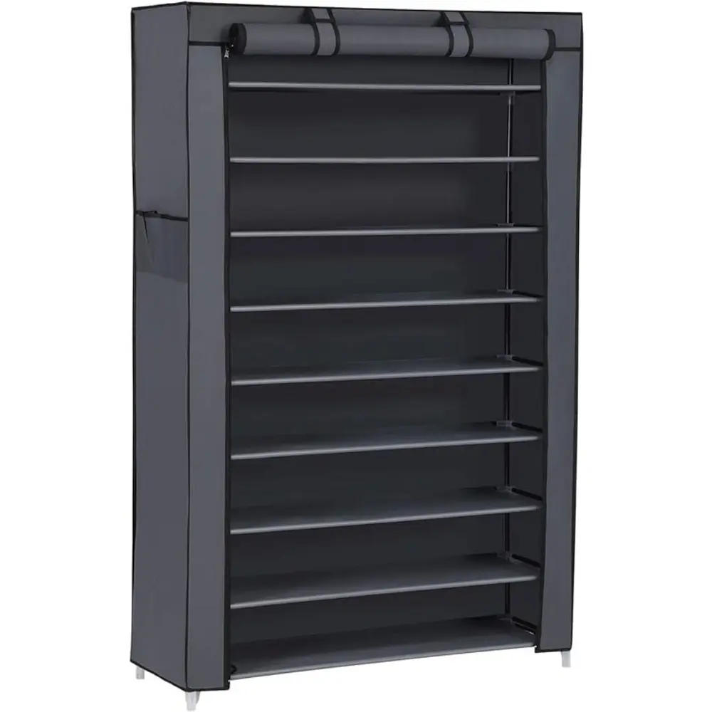 10-Tier Shoes Rack with Dustproof Cover, 30 X 88 X 160 Cm, Shoe Storage Cabinet, Shoe Organiser, Shoe Stand Holds 40-50 Pairs of Shoes, for Living Room, Hallway, Grey