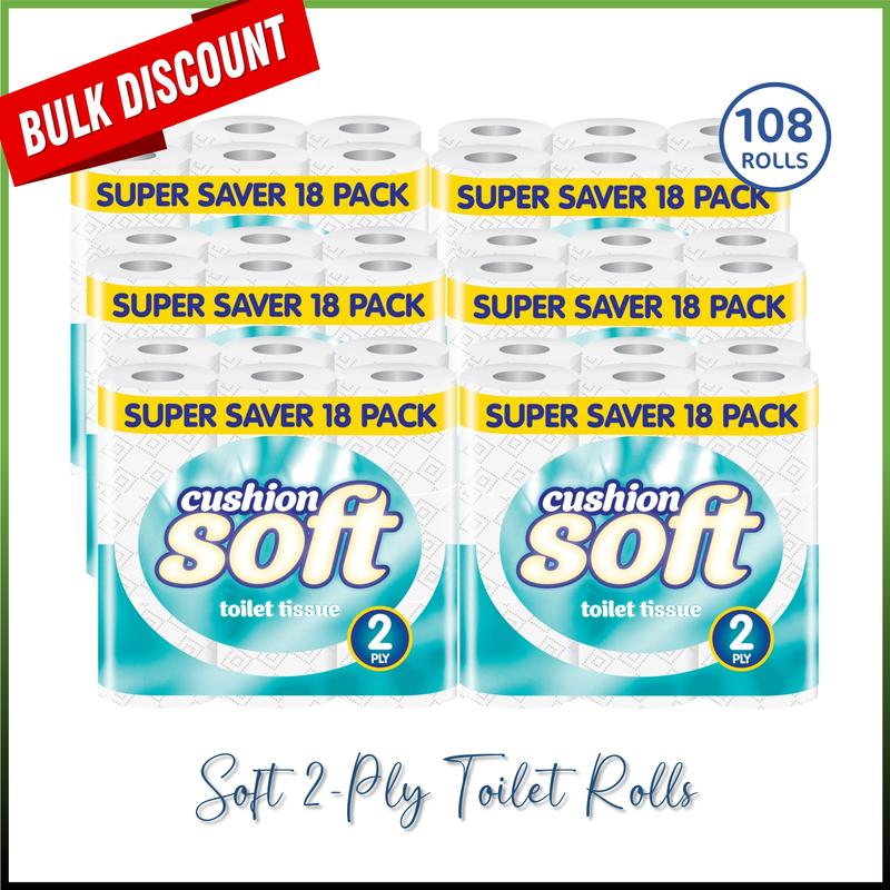 108 Cushion Soft Toilet Rolls 2 Ply Tissue | Soft, Quilted, Embossed Toilet Paper Roll | Unbeatable Value Bulk Pack Sheets 0