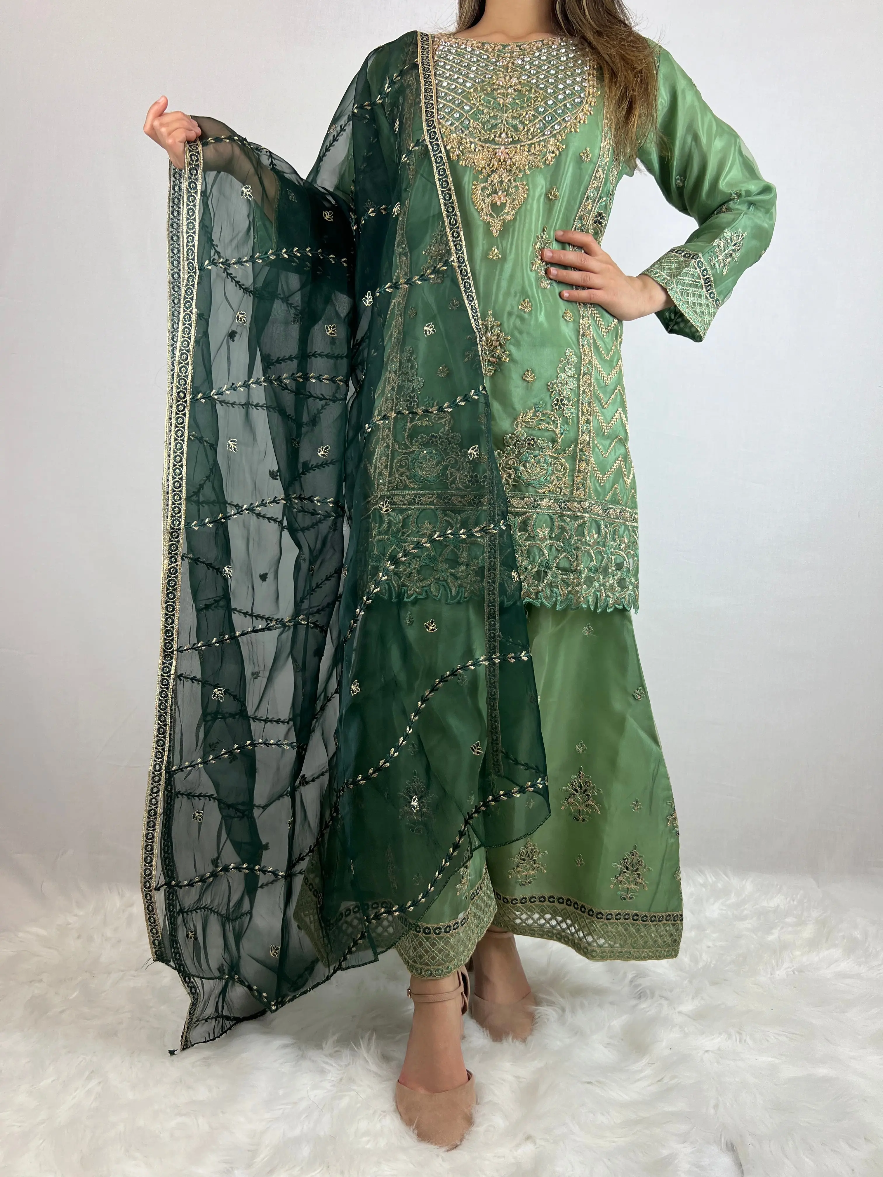Dusky Green & Royal Green Sharara Suit