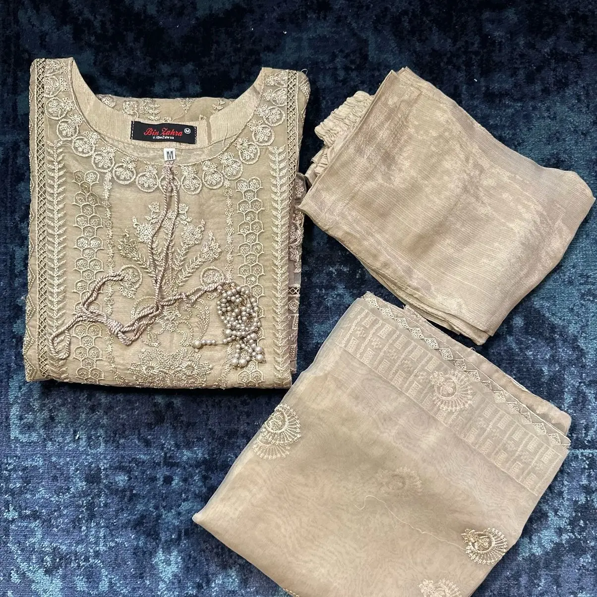 Bin Zahra 3pc Organza Eid collection with plain trousers S to XL size Party wear Womenswear