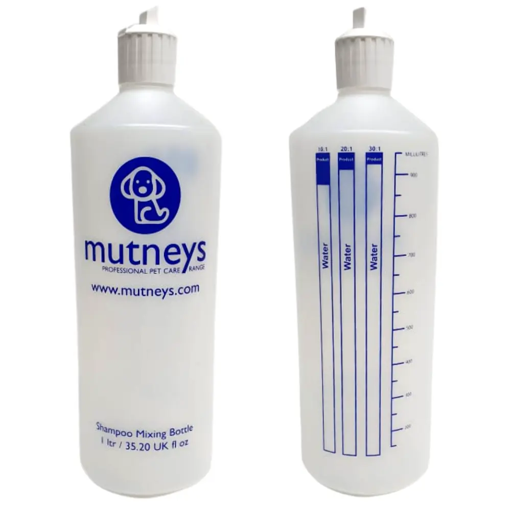 Mutneys 1ltr Dog Shampoo Mixing Bottle with Flip Spout Lid for Dog Grooming