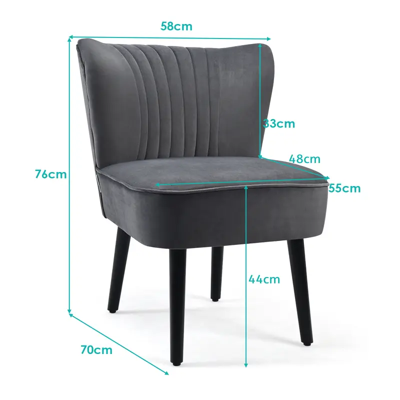 COSTWAY Velvet Accent Chair Set of 2 Modern Leisure Chair with Rubber Wood Legs 4