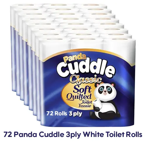 72 Panda Cuddle Unscented Soft Quilted Toilet Rolls- 3 Ply Toilet Tissues 8*9 Pack Classic Soft Blue 1