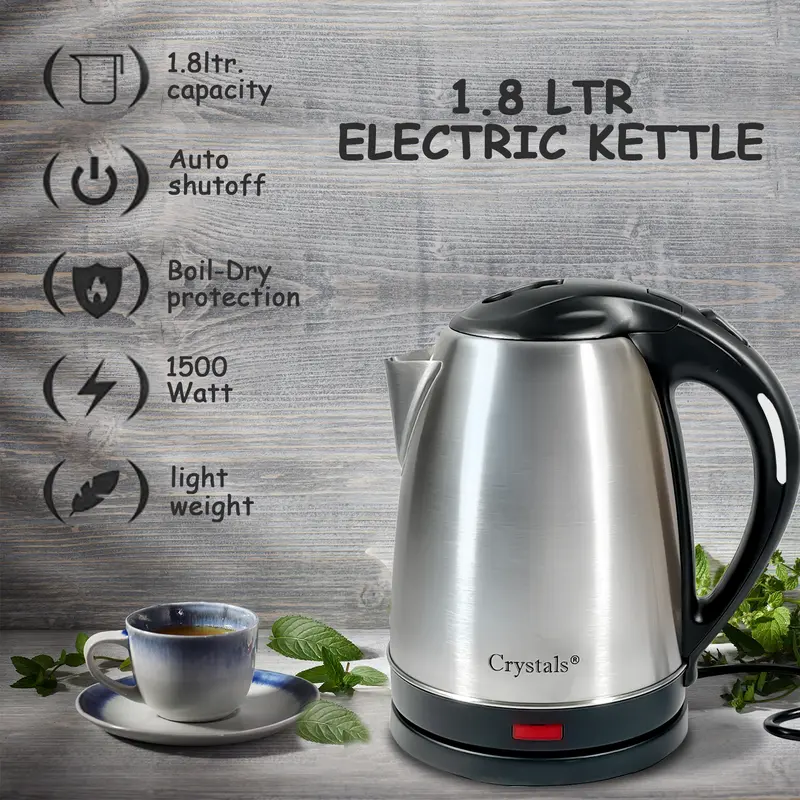 Crystals Electric Kettle Stainless Steel 1.8L Jug 1500W with Overheat Protection 3