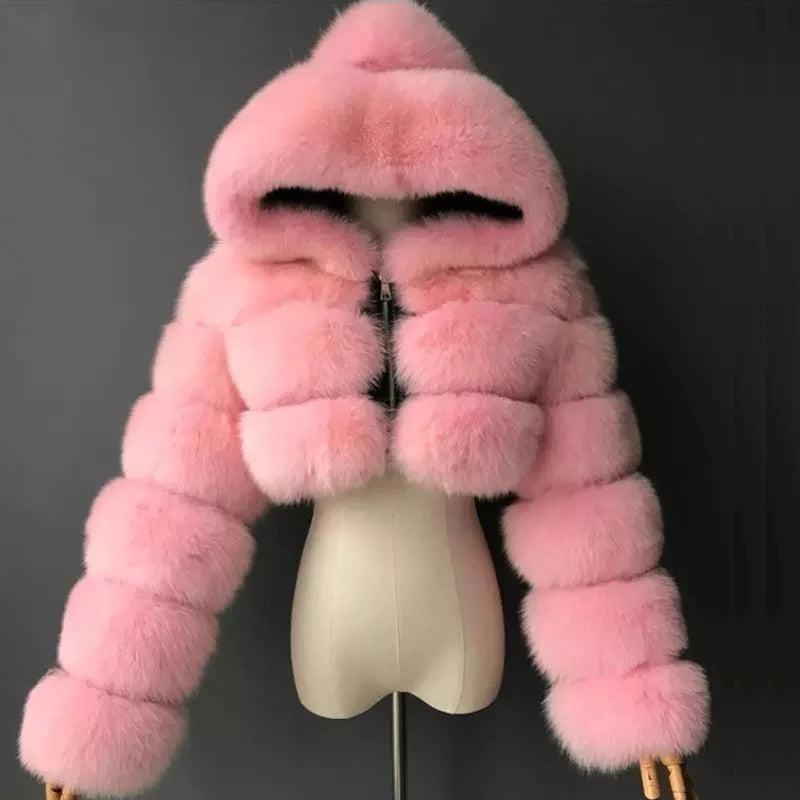 Genzi Furry Cropped Faux Fur Coat With Hood 2