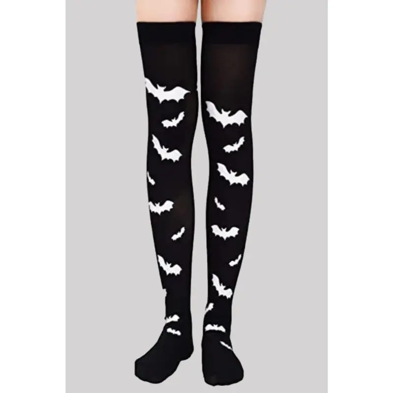 Ro Rox Over The Knee Knitted Gothic Socks, Bat 0