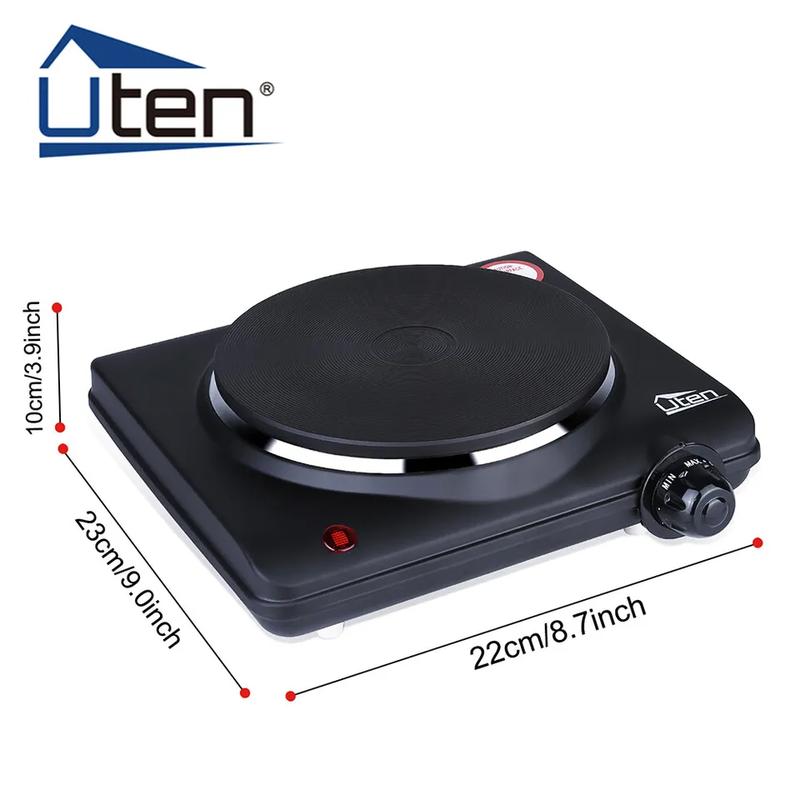 Stainless Steel Single Hotplate, Home Kitchen Electric Hotplate, 1250-1500W , 5 Power Levels Mobile Hotplate for Travel and Camping, Continuously Adjustable Thermostats, Overheating Protection, Cast Iron 3