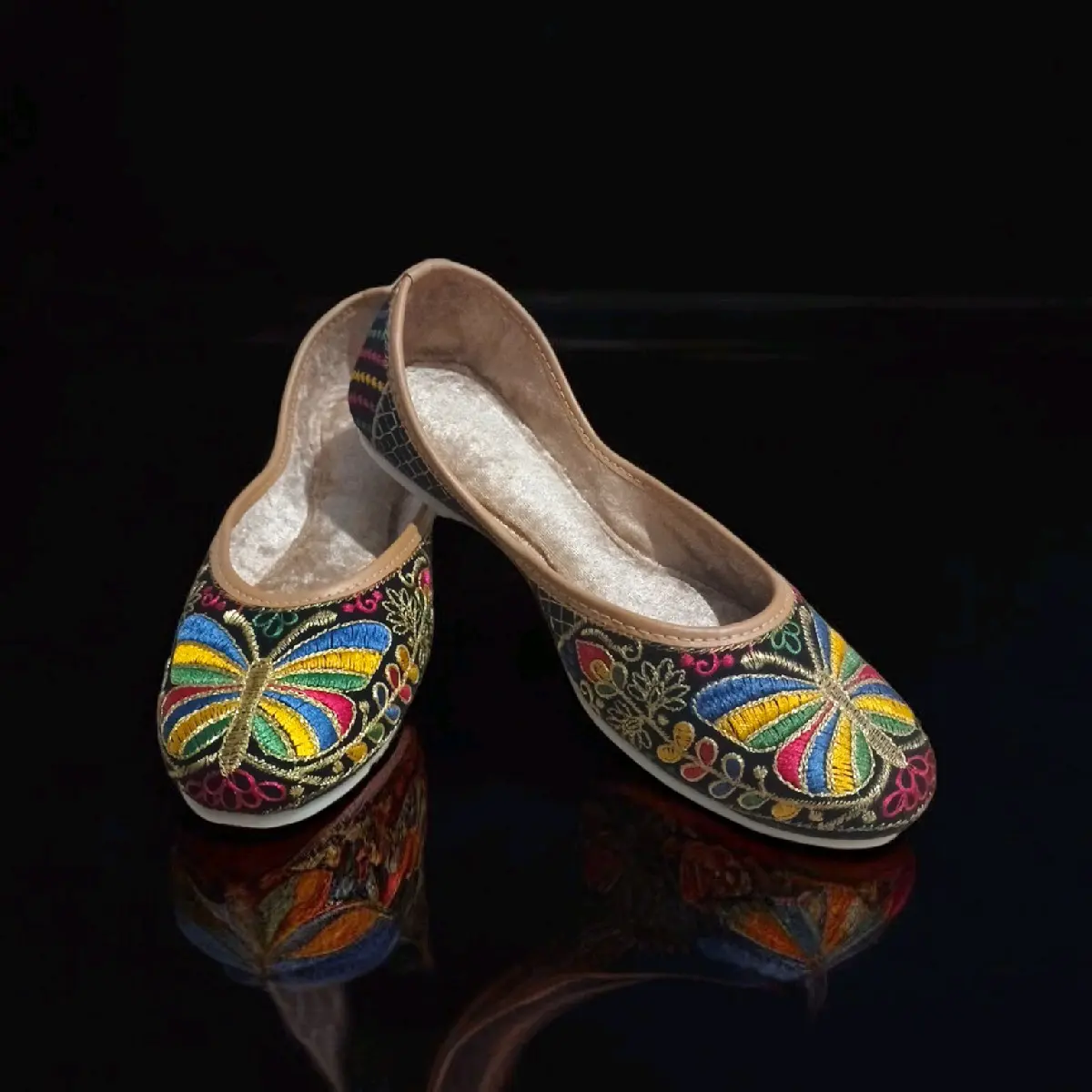 Black Punjabi Jutti with Colorful Embroidery Work - Handmade Ethnic Footwear