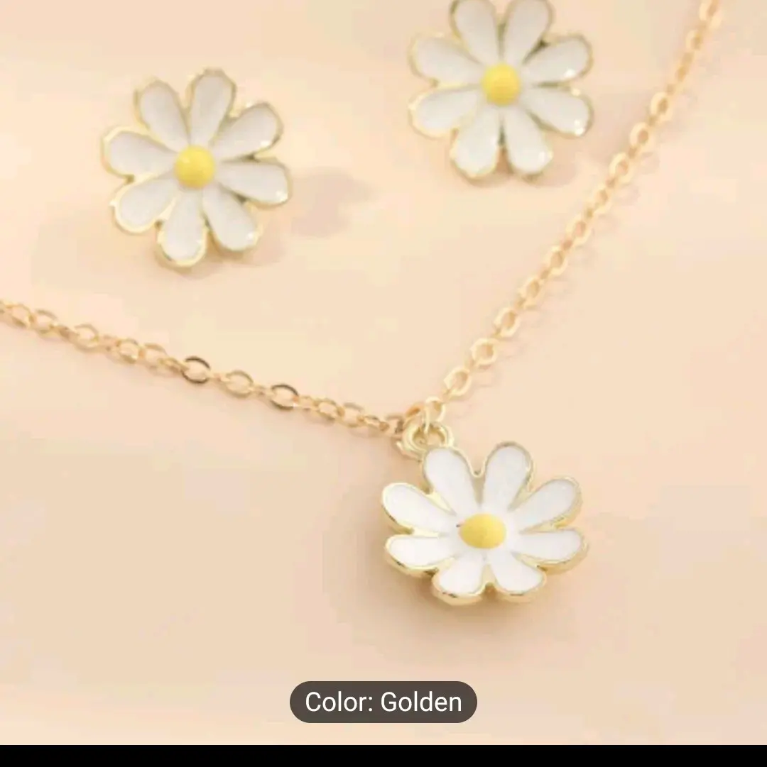 Daisy Flower Pendant Jewelry Set, Refreshing Cartoon Style Earrings And Necklace Set Pastoral Casual Style Jewelry Accessories For Daily And Vacation Wearing