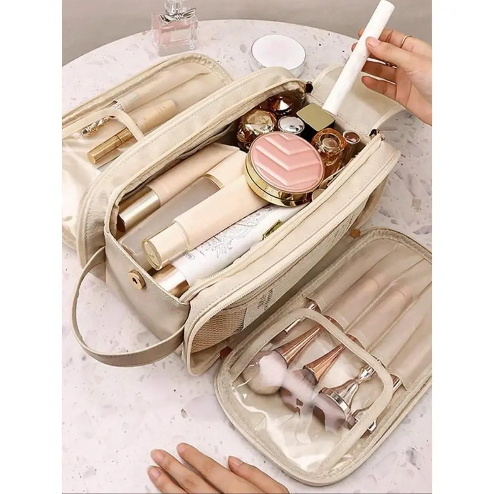 Portable Makeup Bag, Large Capacity Cosmetic Storage Bag, Back To School Zipper Makeup Organizer Pouch, Versatile Storage Bag for Skincare, Lotion, Cream, Lip Balm, Eyeliners, Makeup Brushes, Stationery, Travel Bag