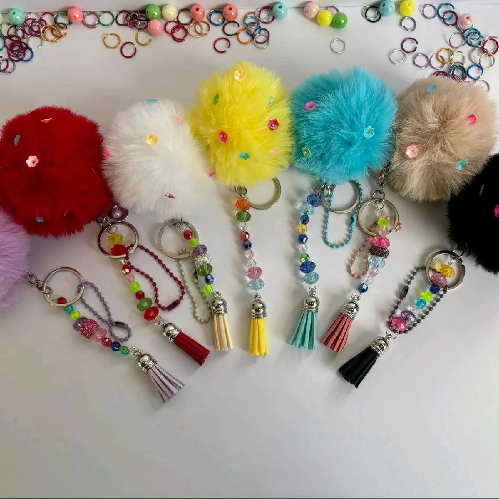 Cute Fashion Soft Plush PomPom keychain|Beautifull Multicolour Fluffy Round Ball Decorative  keychain For Women and Girls||Accessories for bags,Cars