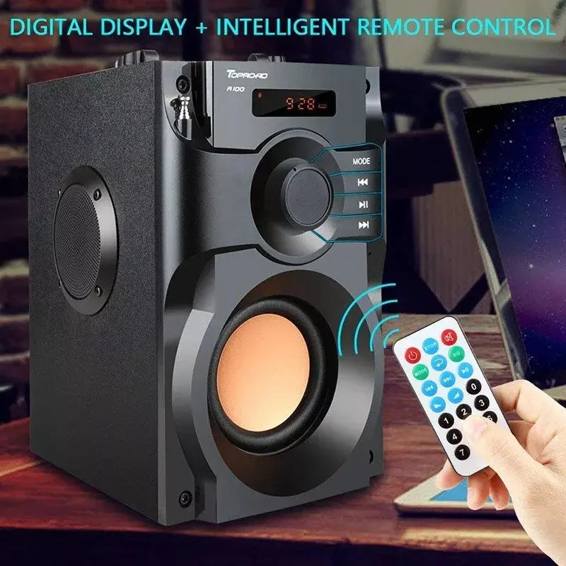 Portable Wireless Bluetooth Speaker with Subwoofer and Heavy Bass Sound Box + Remote for Smartphones and Audio Devices