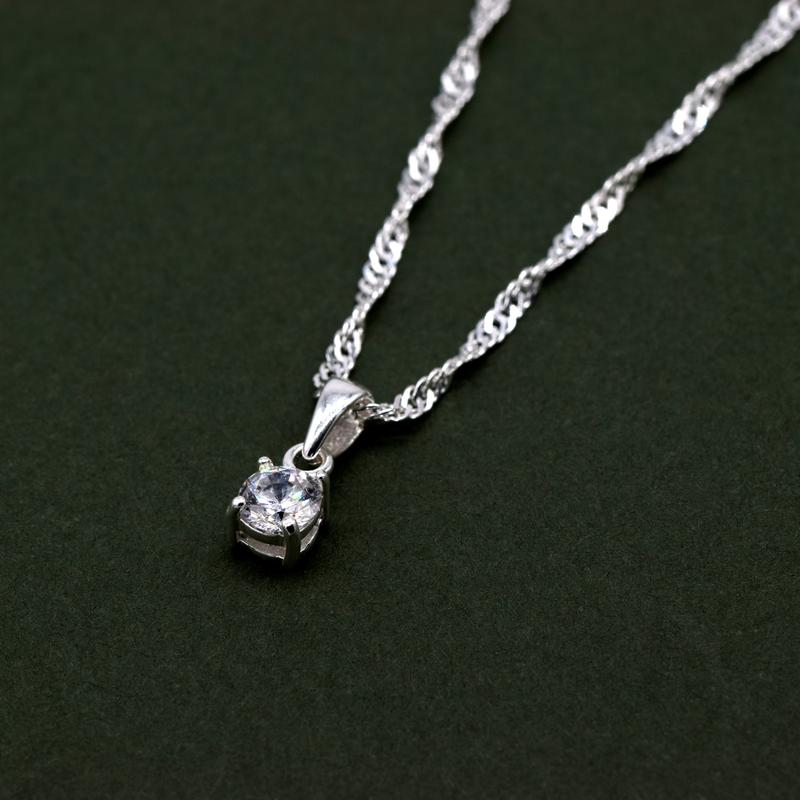 Genuine 925 Sterling Silver Cubic Zirconia Round Pendant Necklace Singapore Chain 14"-24" 2