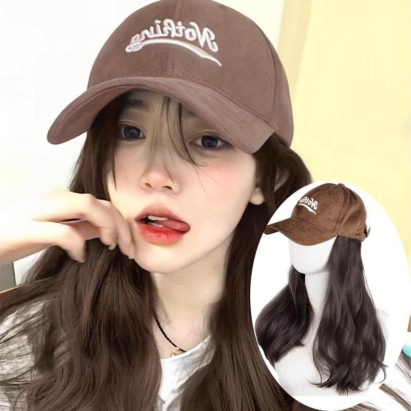 Chic Coffee-Colored Baseball Cap Wig with Body Wave - Synthetic Fiber, Perfect for Halloween & Christmas Parties 2