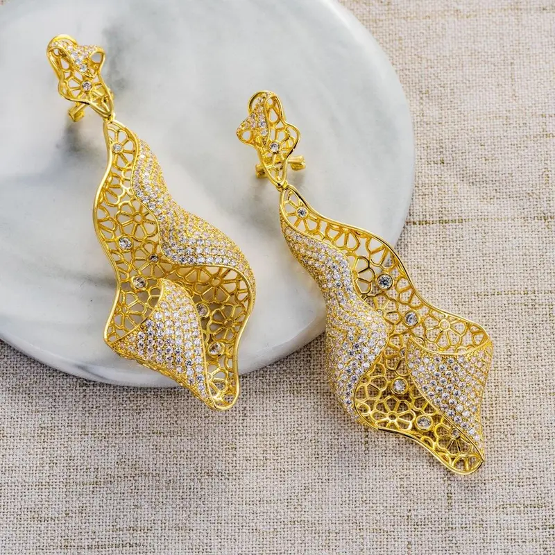 Elegant Gold Cubid Zirconia Cocktail Party Celebrant Earring Jewellery 0