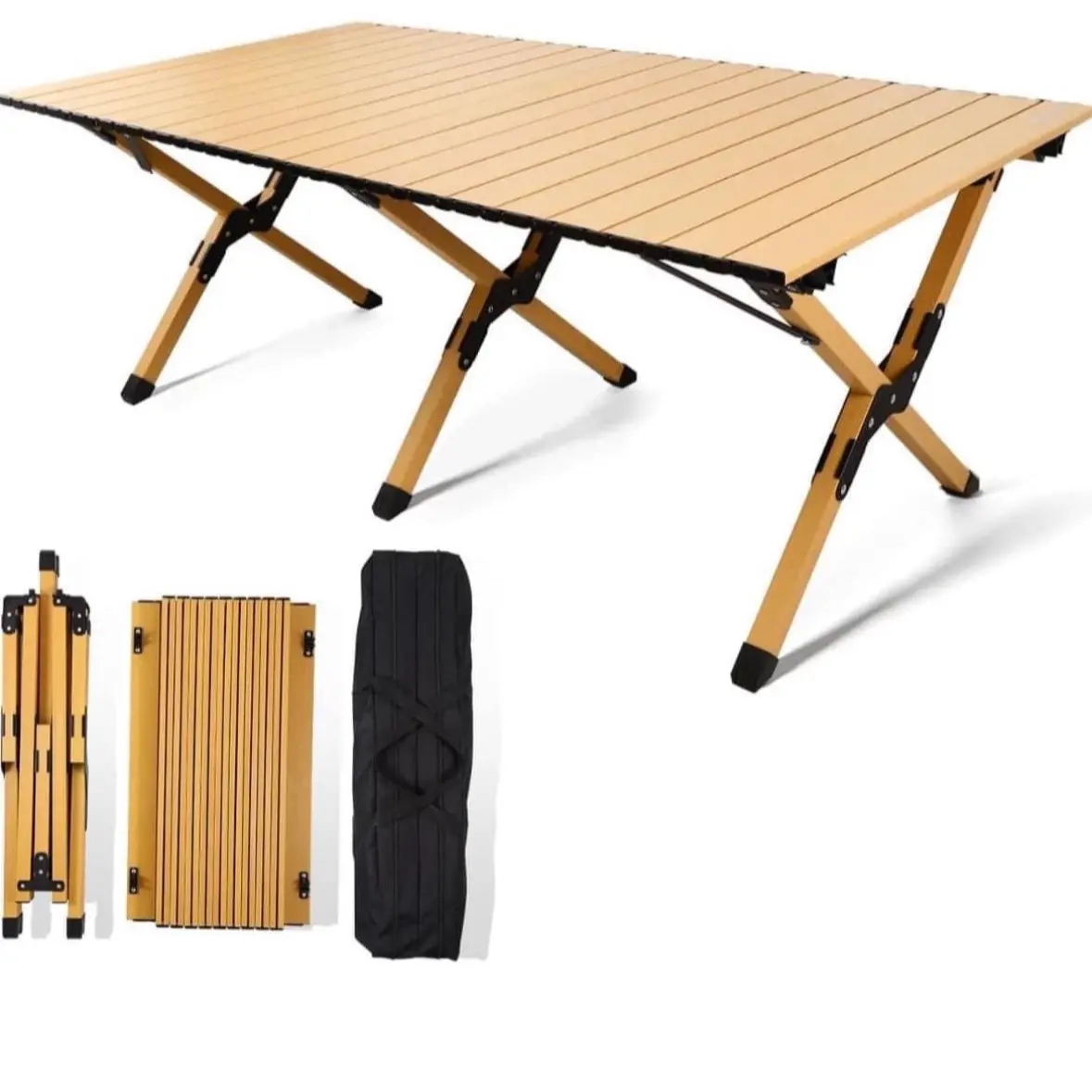 Rollingsurfer Camping Table, Aluminum Folding Table, Lightweight Wood Grain
