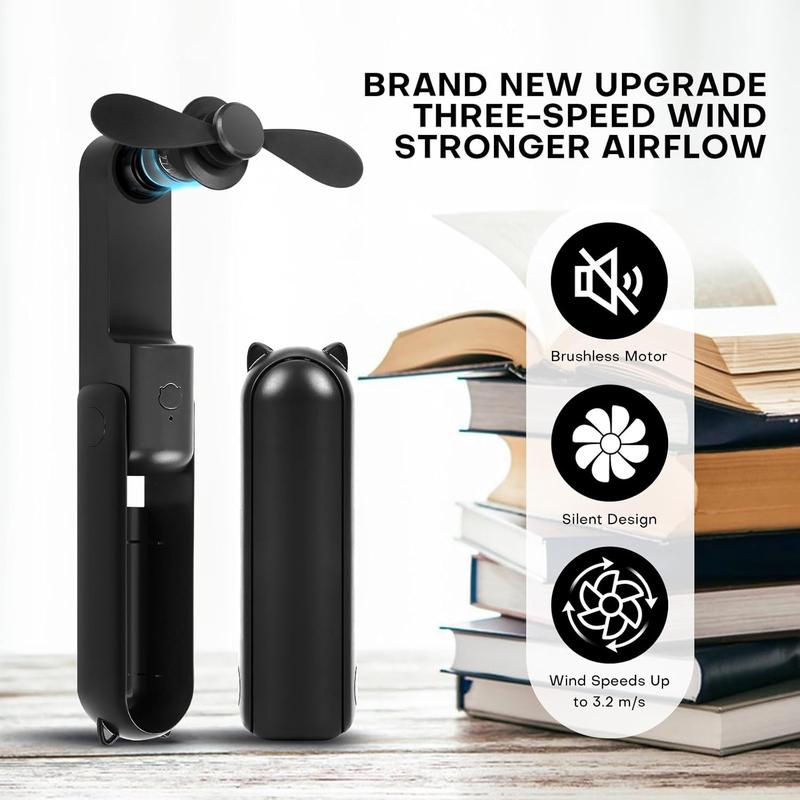 Mini Fan Handheld, 3 Speeds Rechargeable Quiet Mini Handheld Fan[9-15 Working Hours], Portable USB Small Pocket Fan, Personal Fan with Power Bank for Travel, Outdoor or Indoor All Black 1
