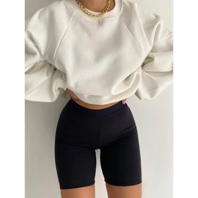 Women's Casual Pullover Hoodie, Autumn/Winter Solid Color Long Sleeve Round Neck Spliced Sweatshirt, Home Loungewear Top 4