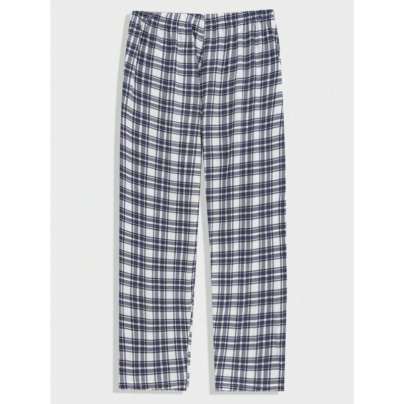 Cottnline Men's Plaid Pocket T-Shirt, Shorts And Long Pants 3pcs Homewear Pajama Set 5