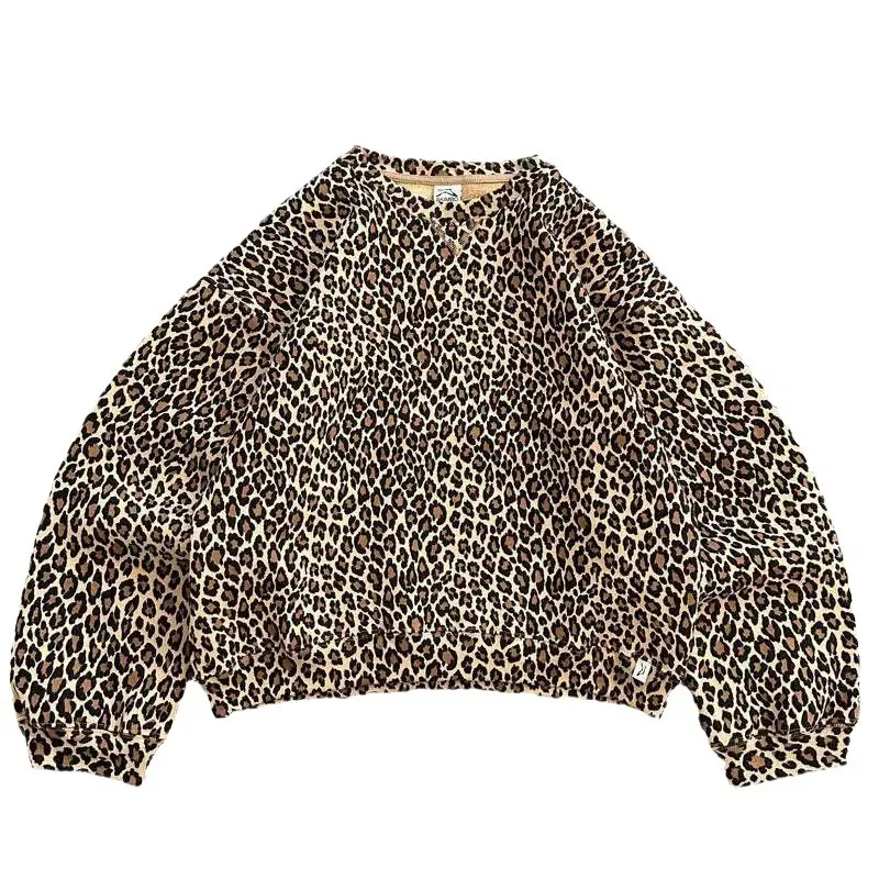 Leopard print pullover sweater men's and women's trendy brand AKIMBO street retro trend loose autumn and winter sweater women