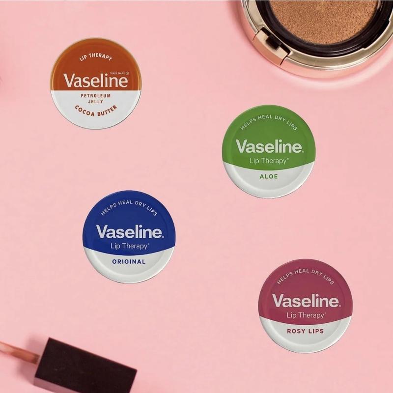 Vaseline Lip Balm - Petroleum Jelly - Lip Therapy - Original, Coco Butter, Alo VeraAnd Rosy 20g Tin - Soothes Dry Lips - Soothes dray Pack Of 4 1