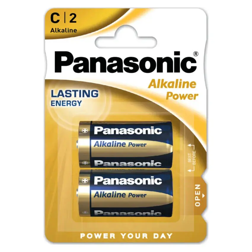 2/4 x Panasonic C Alkaline Power Batteries | Lasting Energy | Bronze