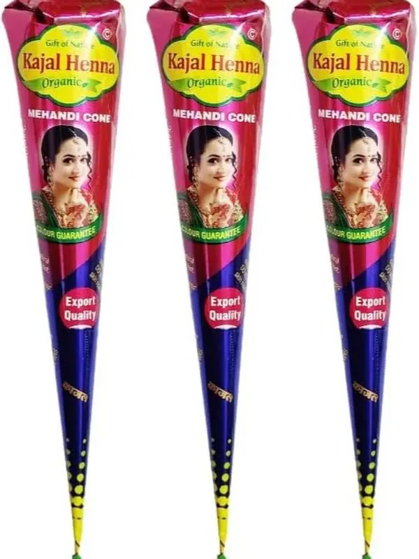 Fresh Dark Brown Kajal Henna Cones for Natural Temporary Tattoos Kajal Mehndi Cone for Temporary Tattoos and Body Art (Pack of 3)