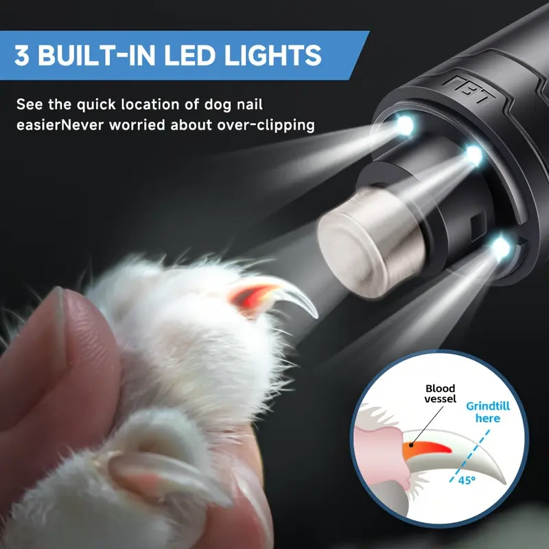 2-Speed Professional Electric Dog Nail Clipper - Gentle and Painless Paws Grooming & Smoothing Tool with 3 LED Light for Large Medium Small Dogs (Black) 0