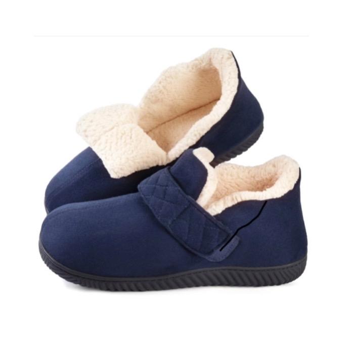 BLUE SIZE 12 - Zizor Men s Cozy Adjustable House Slipper with Memory Foam, Indoor Outdoor Toasty Fleece Shoes with Hard Sole. Comfort Footwear 1