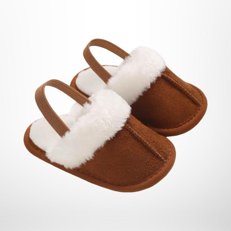 X1 Pink or Light Brown Baby Slippers - Fluffy Elasticated Winter House Shoes for Toddler Infants boots 2