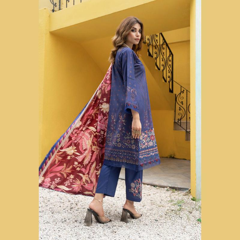 D-MSL-05 - Digital Printed Dhanak Gala Daman Embroidery Suit with Pashmina Shawl and Dyed Trouser 1