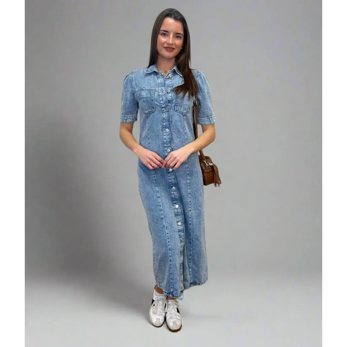 Blue Denim Midi Shirt Dress