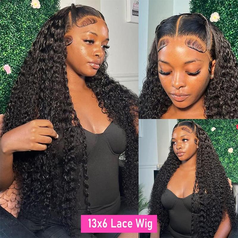 Product Introduction of Deep Wave 13x4 Lace Front Human Hair Wig for Women - Curly 13x6 Wet and Wavy Pre Plucked Hairline Bleach Knots, Natural Black Color 12